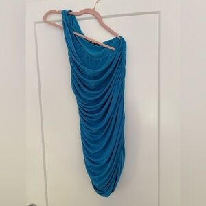 PRINCESS POLLY Elegant Blue Draped Women's Dress one shoulder